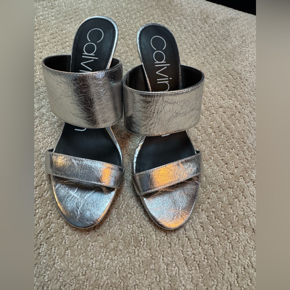 Calvin Klein Metallic Silver Mules